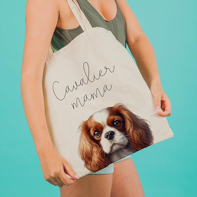 Dog Mama Tote Bag – Cute Dog Lover Canvas Bag, Reusable Shopping Shoulder Bag for Women, Pet Mom Gift,