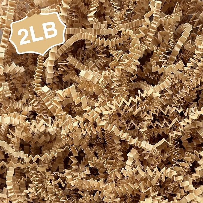 2LB Crinkle Cut Paper Shred Filler for Bag Gift Box Basket Confetti Paper Shreded Stuffing Decoration for Christmas Day Holiday Party(Kraft)