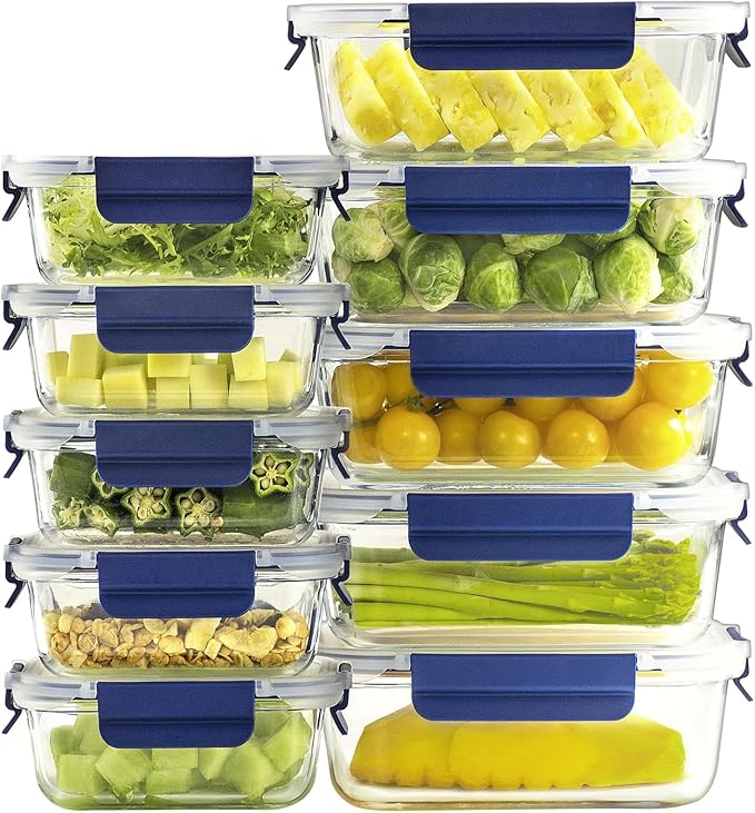 Glass Food Storage Containers with Lids Airtight, [10 Pack] Glass Meal Prep Containers, Storage Container Set with Bpa-free Lid for Food, Lunch Bento Box