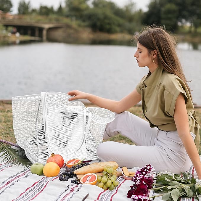 KALIDI BeachNylon Mesh Tote Bag, Casual Tote Bag Hobo Women Foldable MAX 23L Shoulder Bag For Beach Picnic Vacation