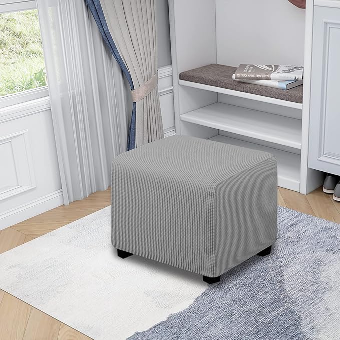 Easy-Going Stretch Ottoman Cover Folding Storage Stool Furniture Protector Soft slipcover with Elastic Bottom (X-Small,Light Grey)