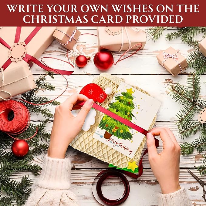 Ofiray-home Cotton Christmas Tote Bag for Woman, Reusable Mesh Grocery Bags with Handles, Greeting Card, Ideal Xmas Gift