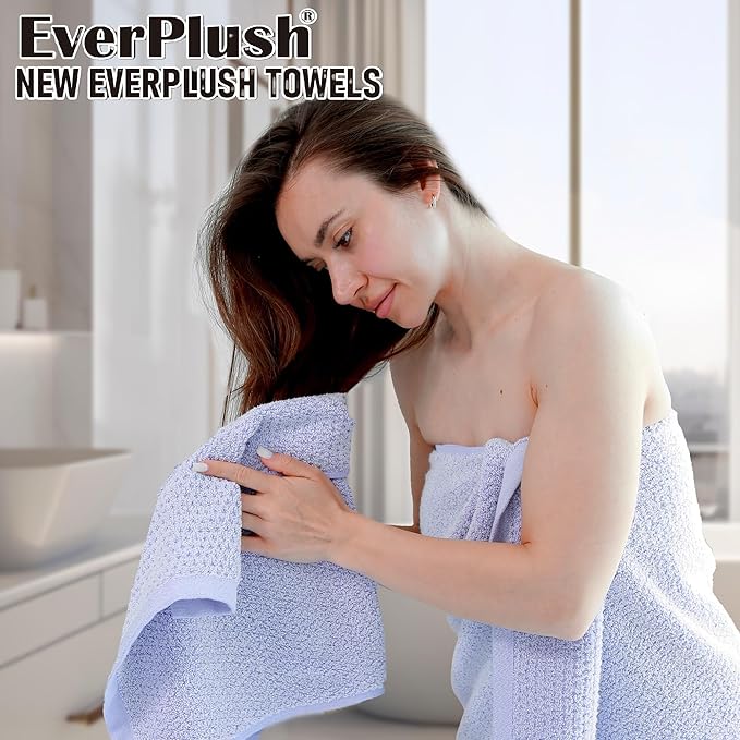 Everplush Diamond Jacquard 6 Pieces Bath Towel Set, Luxury Super Soft Oversized Towels, Highly Absorbent Diamond Jacquard Quick Dry Bath Towel for Lavender Towels Bathroom Sets