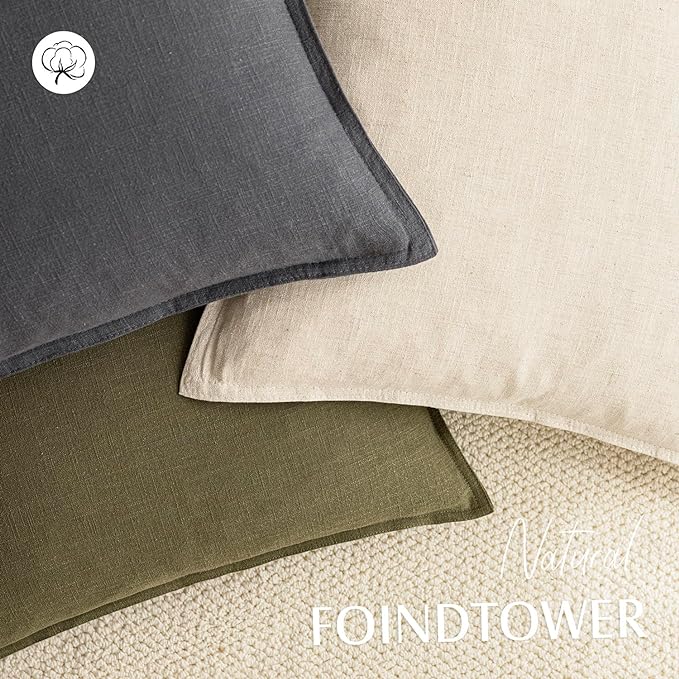 Foindtower Pack of 2, Decorative Linen Soild Throw Pillow Covers Soft Accent Lumbar Cushion Case Boho Farmhouse Pillowcase for Chair Couch Sofa Bedroom Living Room Home Decor 12 x 20 Inch Grey