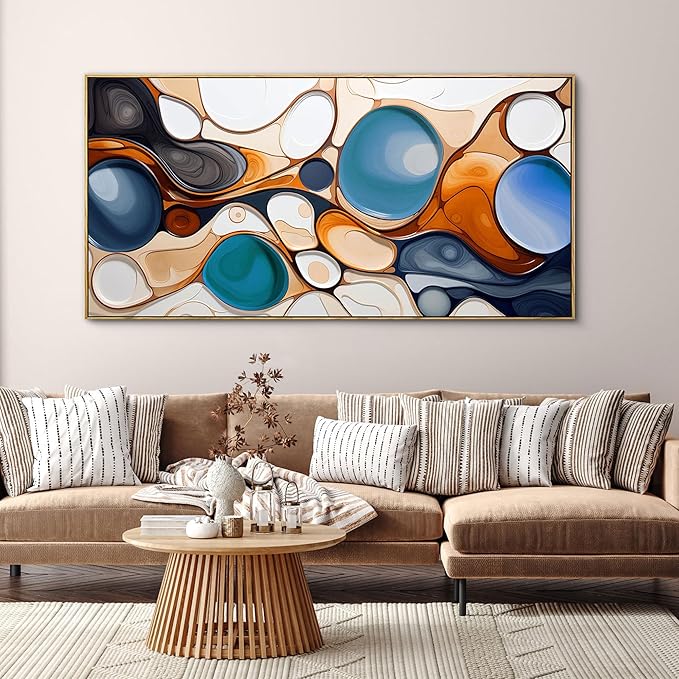 yiijeah Large Paintings for Living Room - Abstract Canvas Picture Boho Minimalism Modern Oversized Wall Decor Blue and Orange Prints Wall Decor for Office Bedroom Home Decoration - 58x29 Inches