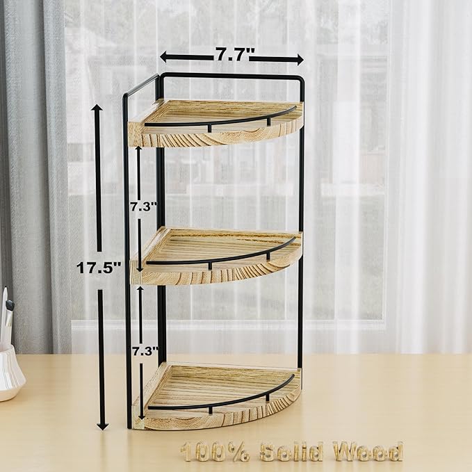 Corner Bathroom Counter Organizer, 3 Tier Bathroom Storage Countertop for Skincare, Sink Shelf for Kitchen Decor, Vanity, Dresser, Makeup, Gift(Rustic Brown)