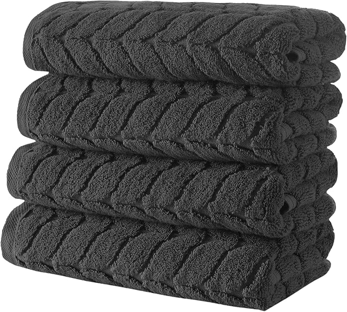 BAGNO MILANO Turkish Bath Towels, Soft Plush Jacquard Luxury Bath Towels, Quick Dry Towel Set (Charcoal, 4 Pcs Hand Towel Set)
