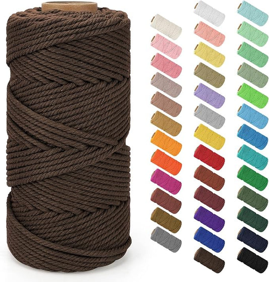 Macrame Cord 4mm x 109Yards (328Feet), Natural Cotton Macrame Rope - 4 Strands Twisted Macrame Cotton Cord for Wall Hanging, Plant Hangers, Crafts, Gift Wrapping and Wedding Decorations, Coffee