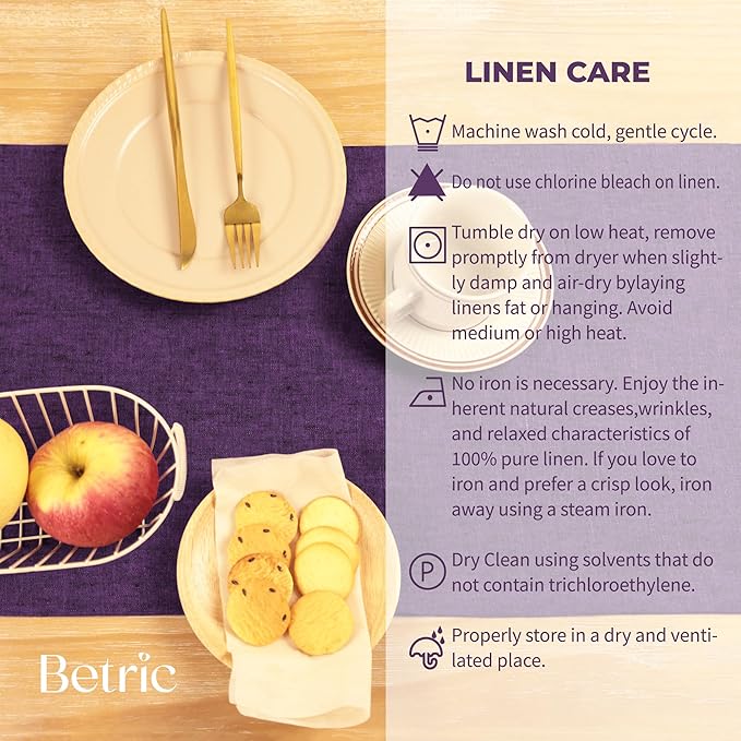 100% Pure Linen Table Runner - 14 x 90 Inch Dresser Scarf for Farmhouse Dining Table, Perfect for Fall, Thanksgiving, and Christmas -Athena -Grape