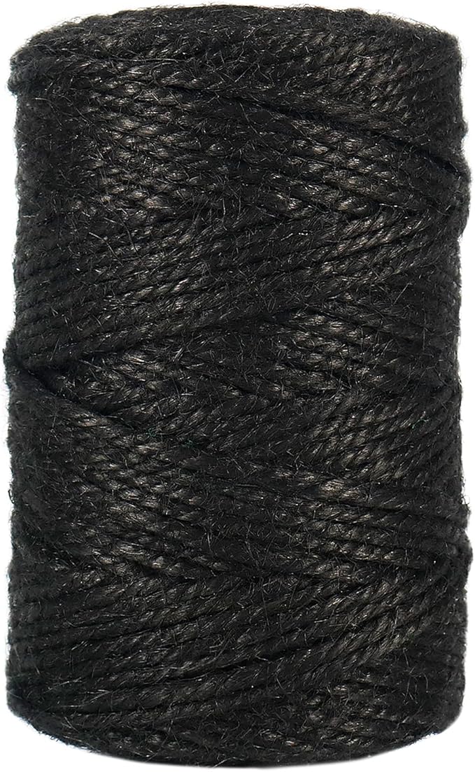328 Feet 3mm Thick Natural Jute Twine, 3Ply Black Garden Twine Heavy Duty Industrial Packing Materials String Wrapping, Arts, and Crafts