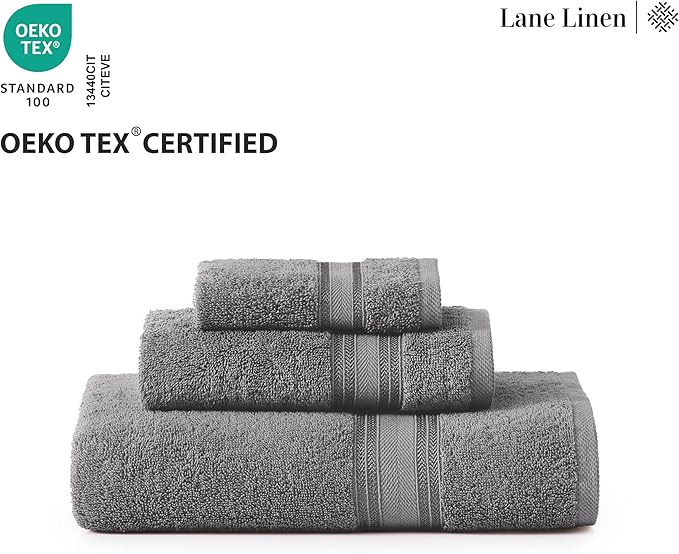 LANE LINEN Towel Set of 12 – 100% Ring-Spun Cotton, Zero Twist, 4 Large Bath Towel, 4 Hand Towels & 4 Wash Cloths, Quick Dry & Long-Lasting, Perfect for Family Bathrooms, Easy Care – Cool Grey