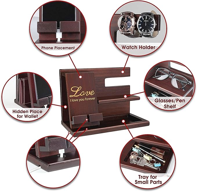 awofer Wood Phone Docking Station for Men - I Love You Forever - Personalized Anniversary Idea for Him, Husband, Boyfriend