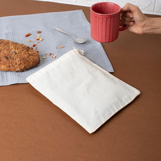 Premium Quality Organic Cotton Single Drawstring Muslin Produce Bags Pack of 6(2L+2M+2S) Multiuse - kitchen storage, Travel, Soap & Boot Storage, shoe bags -Beige