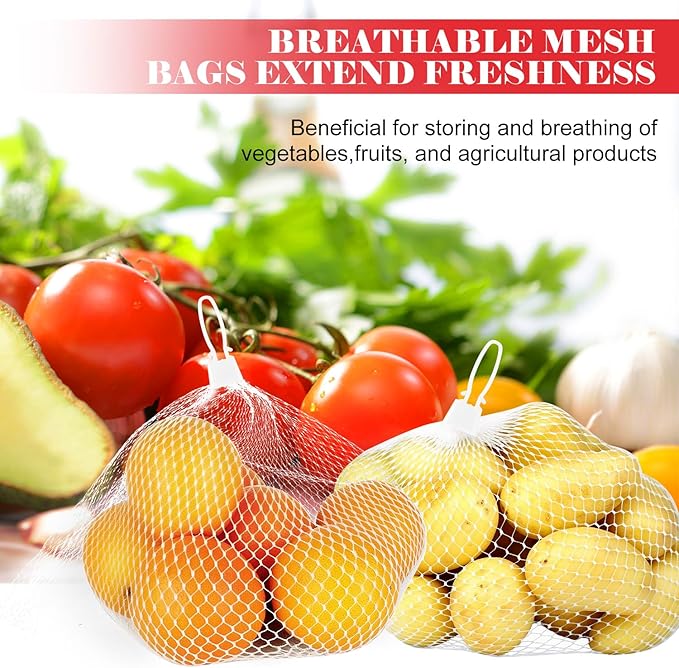 100 Pcs Reusable Mesh Produce Bags, 20 Inch Seafood Boil Bags for Crab with 100 Loop Closures, Onion Potato Storage Net Bag for Vegetables Fruits Seafood