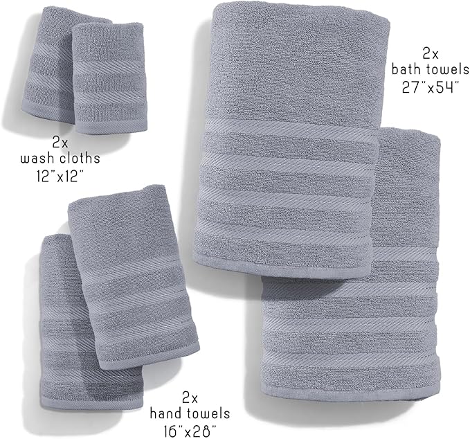 Hearth & Harbor Bath Towels for Bathroom - 100% Ring Spun Cotton Luxury Bathroom Towels - Soft & Highly Absorbent Bath Towels Set, 6 Piece Set, Stone Blue