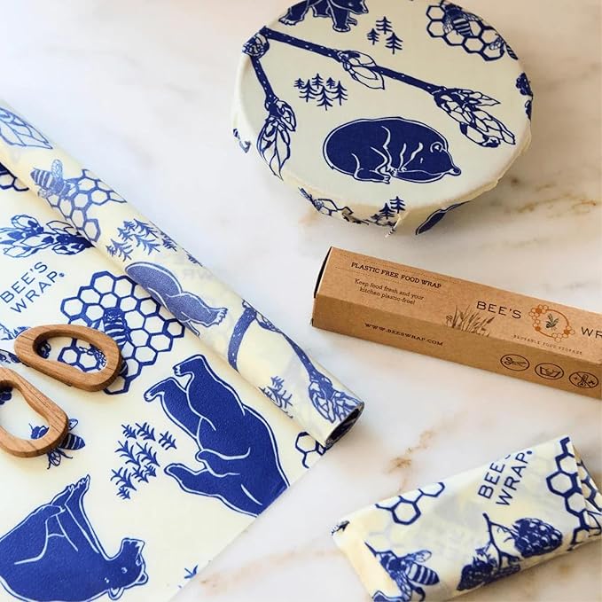 Bee's Wrap Beeswax Wraps for Food - Cut to Size 14x52" Wax Paper Roll - Made in USA Reusable Waxed Paper & Bowl Covers - Organic & Eco-Friendly Alternative to Aluminum Foil, Bees + Bears