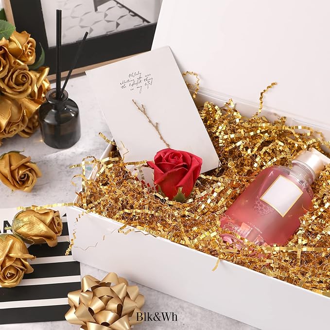 BLK&WH 6 Collapsible Gift Boxes with Magnetic Lids, Bridesmaid Proposal Boxes, Matte White (10.5x7.7x3.8 Inches)