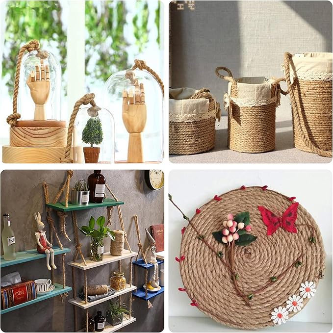 Natural Jute Twine 656ft 5mm,3Ply Twisted Thick Twine Rope Strong Jute String Roll for Crafts Gift Wrapping Gardening Home Decor Bundling Cat Scratching Post