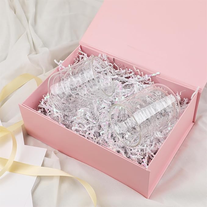 Pink Gift Box,10x7.3x3.5 Gift Boxes With Lids For Presents Includes Ribbon And Diy Printable Sticker Paper,Bridesmaid Proposal Box,Magnetic Gift Box For Birthday,Wedding,Graduation