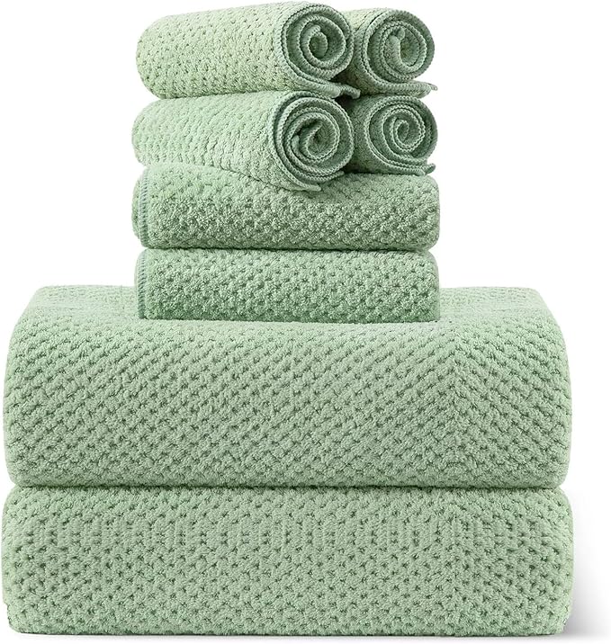 8-Piece Bath Towel Set, 2 Extra Large Bath Towel Sheets, 2 Hand Towels and 4 Washcloths - Highly Absorbent Quick Dry Microfiber,Ultra Soft Towel Set for Bathroom, Waffle Weave Design, Pack of 8, Green