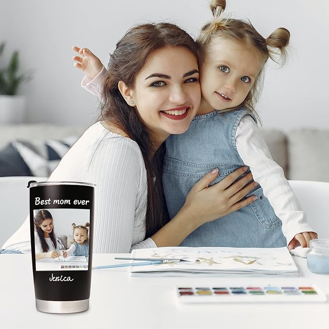 Personalized Tumbler with Pictures Text Name, Custom Double Wall Insulated Tumbler, Personalized Gifts for Women Men Friend, Birthday Christmas Gifts, 20oz Coffee Tumbler w/Lid (20oz UV)