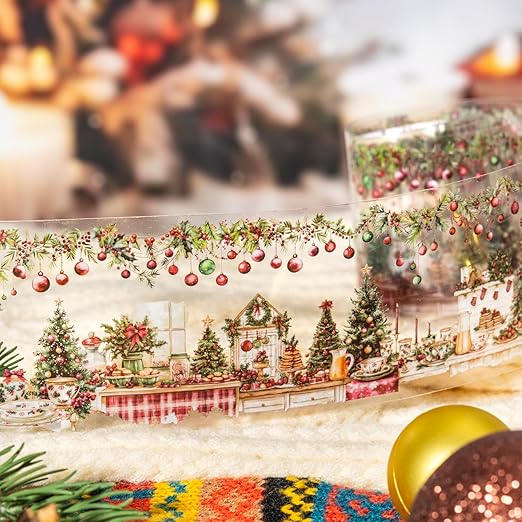 6 Rolls PET Washi Tape Stickers Set,Christmas Washi Tape for Journaling,Winter Aesthetic Stickers for Scrapbook Supplies,Junk Journal,Planner(Christmas Diary)