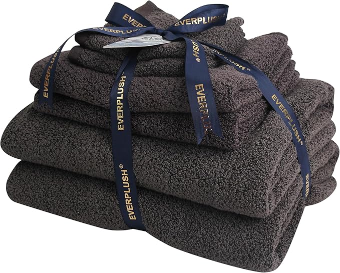 Everplush Diamond Jacquard 6 Pieces Bath Towel Set, Luxury Super Soft Oversized Towels, Highly Absorbent Diamond Jacquard Quick Dry Bath Towel for Bathroom Charcoal