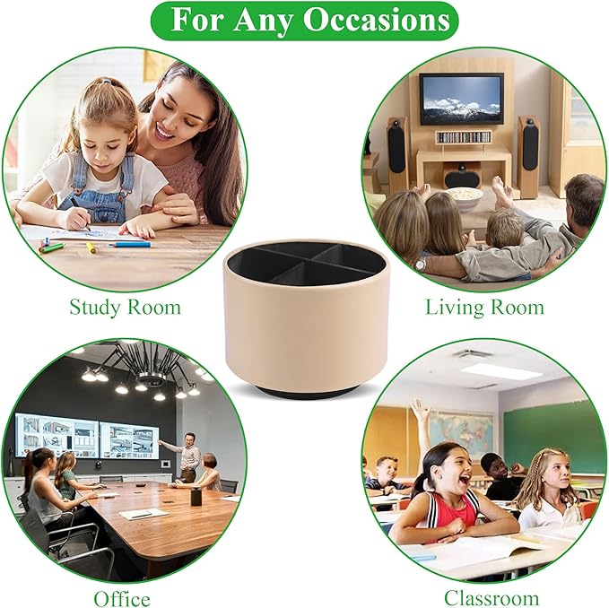 Hennaja Round Leather Art Supply Organizer,Remote Control Holder,360 Degree Spinning,Multi-Functional Pencil Holder,4 Compartments Desktop Stationary Organizer(1-Oil Apricot)