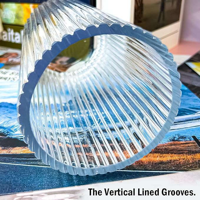 Muyan 7.5" Flower Vase for Decor Ribbed Glass Vase Modern for Centerpieces Desktop Home Office Dining Living Room Wedding (Clear)