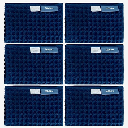 Luxury Japanese Cotton Silk Waffle Bath Towel | Plush, Absorbent, and Quick Dry (Ocean Blue, Face Towel (6 Pack))