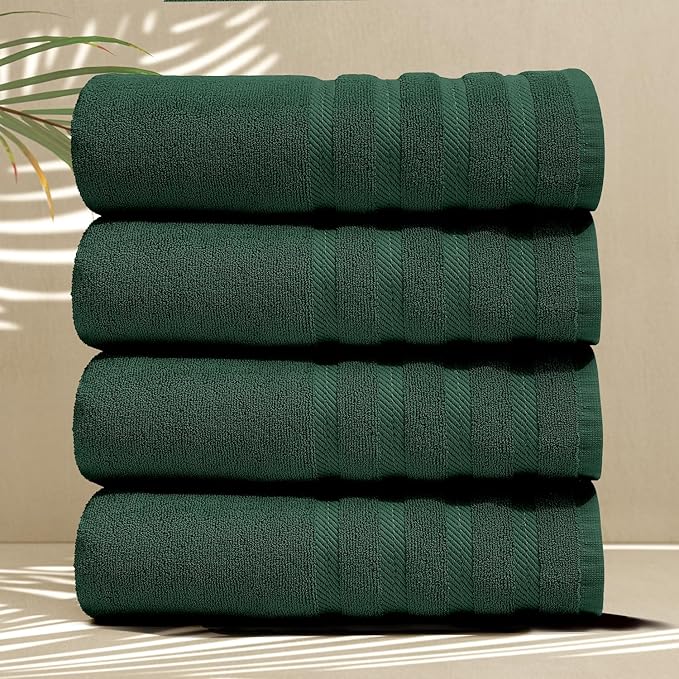 Hearth & Harbor Bath Towels for Bathroom - 100% Ring Spun Cotton Luxury Bathroom Towels - Soft & Highly Absorbent 4 Bath Towels, Hunter Green