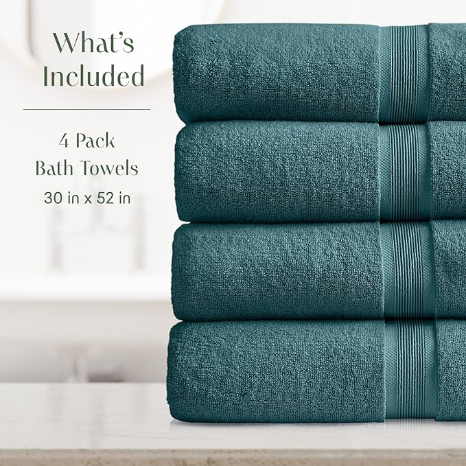 Springtree Home Luxury Viscose from Bamboo Bath Towel Set of 4 | 35% Viscose from Bamboo - 65% Cotton | Absorbent Quick-Dry Towels for Bathroom | Oeko-TEX Standard 100 Cotton | Deep Teal