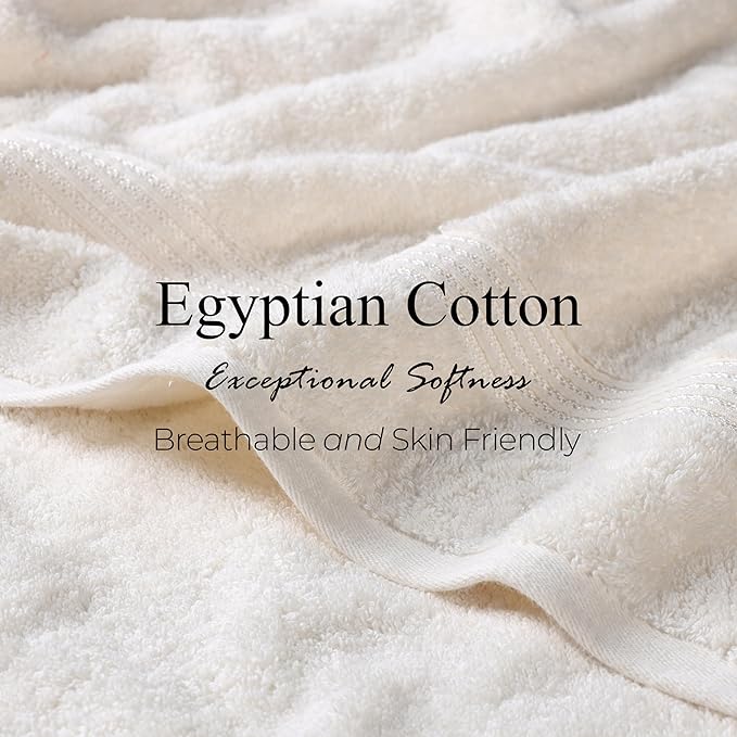 Superior Egyptian Cotton 6-Piece Towel Set, Bathroom Essentials, Towels For Bathroom, Apartment, Airbnb, Guest Bath, Face, Hand, Bath Towels, Washcloths, Absorbent, Fast Drying, Ivory
