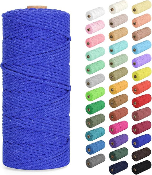 Macrame Cord 3mm x 109Yards (328Feet), Natural Cotton Macrame Rope - 4 Strands Twisted Macrame Cotton Cord for Wall Hanging, Plant Hangers, Crafts, Gift Wrapping and Wedding Decorations, Dark Blue
