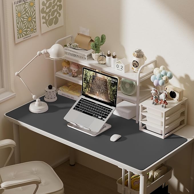 Aothia Leather Desk Pad Protector, Office Desk Mat, Large Mouse Pad, Laptop Desk Pad, Non-Slip PU Leather Desk Blotter, Waterproof Desk Writing Pad for Office and Home (Gray, 55" x 24")