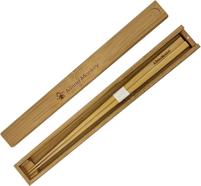 Reusable Portable Travel Chopsticks Set with Case & Chopstick Holder | Natural Bamboo Wooden Japanese Chop sticks - In a Nice Gift Box