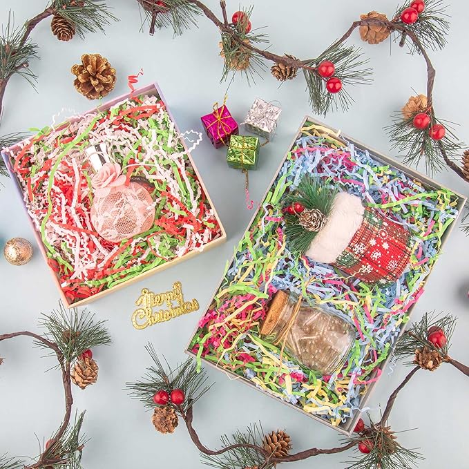 Caleihd Crinkle Cut Paper Grass Cushion Paper Streamer for Christmas Wedding Birthday Bridesmaid Engagement Craft Gift Boxes Bags Filler Decoration 4.5oz Green&Pink&Blue&Yellow