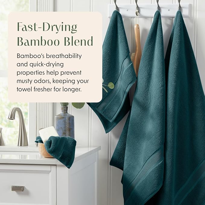 Springtree Home Luxury Viscose from Bamboo Bath Towel Set 6 Piece Set | 35% Viscose from Bamboo - 65% Cotton | Absorbent Quick-Dry Towels for Bathroom | Oeko-TEX Standard 100 Cotton | Deep Teal
