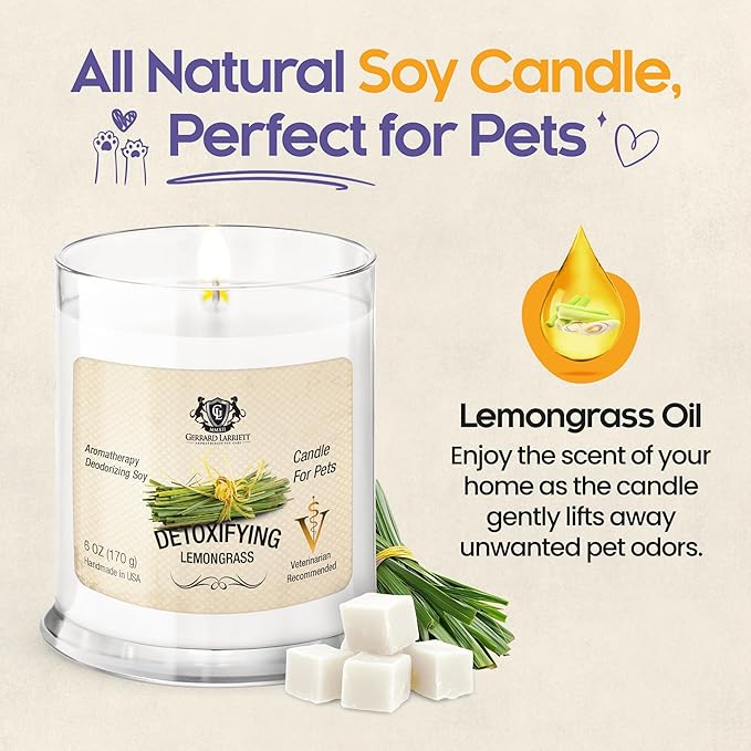 Pet Odor Eliminator Candle Detoxifying Lemongrass Scented Candle, Calming Candles Aromatherapy for Home Decor, Soy Wax Pet Candles Odor Eliminator for Animal Lover, Aromatherapy by Gerrard Larriett