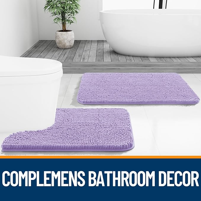 OLANLY Bathroom Rugs 59x24, Extra Soft Absorbent Chenille Bath Rugs, Rubber Backing Quick Dry, Machine Washable Bath Mats for Bathroom Floor, Tub and Shower, Home Decor Accessories, Lavender