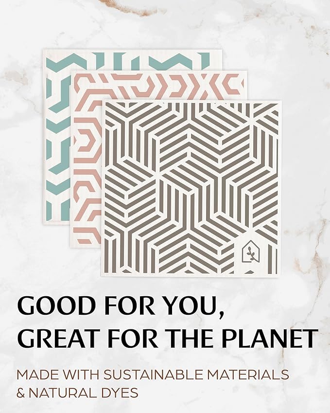 Swedish Dish Cloths for Kitchen - Reusable Dishcloths for Washing Dishes - Each Cellulose Dish Cloth Replaces 15 Rolls of Paper Towels and is More Absorbent than a Sponge - Dishcloth Set of Six