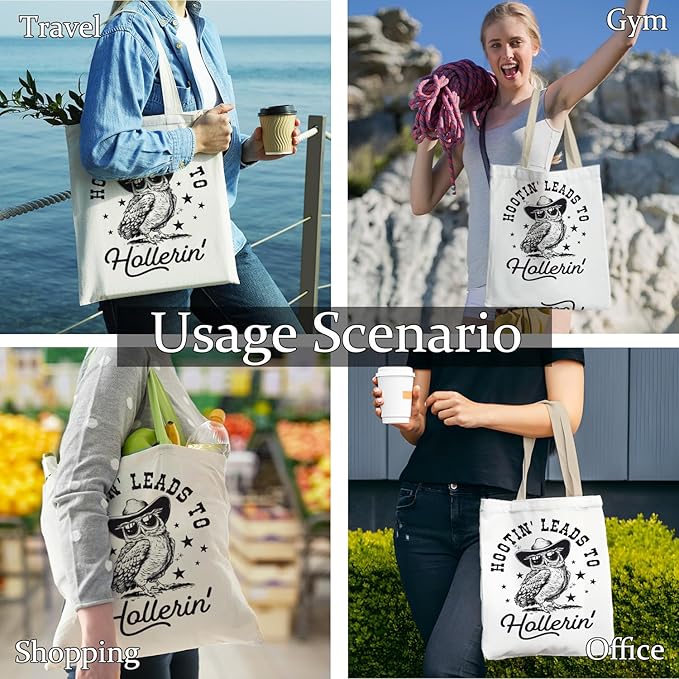 Funny Western Owl Tote Bag, Owl Gifts for Women Canvas Tote Bags, Retro Trendy Country Western Sarcastic Owls Reusable Grocery Shopping Bags