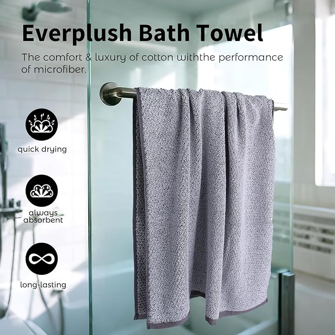 Everplush Diamond Collection Oversized Bath Towel – 1 Pieces, Super Soft & Highly Absorbent, Quick-Drying, Extra Large & Thick. Perfect for Bathroom, Pool, Swimming Use (Grey, 30" x 56" 1PK)