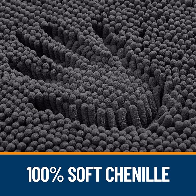 OLANLY Bathroom Rugs 24x16, Extra Soft Absorbent Chenille Bath Rugs, Rubber Backing Quick Dry, Machine Washable Bath Mats for Bathroom Floor, Tub and Shower, Home Decor Accessories, Dark Grey