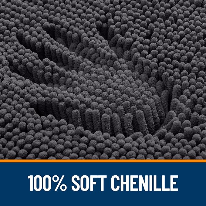 OLANLY Bathroom Rugs 44x24, Extra Soft Absorbent Chenille Bath Rugs, Rubber Backing Quick Dry, Machine Washable Bath Mats for Bathroom Floor, Tub and Shower, Home Decor Accessories, Dark Grey