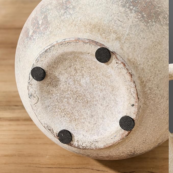 LUKA Antique Ceramic Vase with 2 Handle, 6.7 inches Rustic Vase Minimalist Decor, Decorative Vases for Home Decor, Table, Living Room, Shelf, Christmas Decoration(Small,Gray)