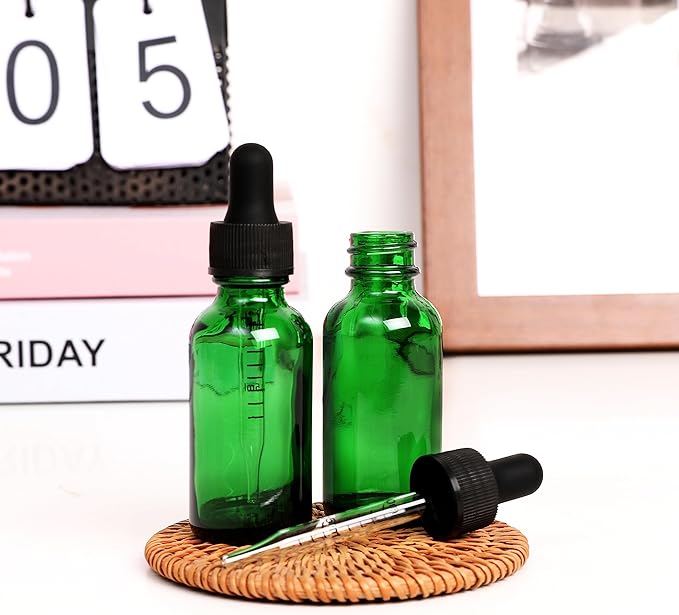 48 Pack,1oz Glass Dropper Bottle,Green Tincture Bottles with Dropper,Pretty Finish for All Kinds of Liquids,Oil Bottles for Hair- Stronger Suction ideal for Leakproof Travel