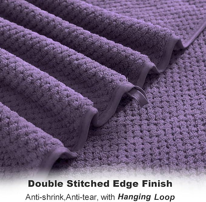 8-Piece Bath Towel Set, 2 Extra Large Bath Towel Sheets, 2 Hand Towels and 4 Washcloths - Highly Absorbent Quick Dry Microfiber,Ultra Soft Towel Set for Bathroom, Waffle Weave Design (Dark Purple)
