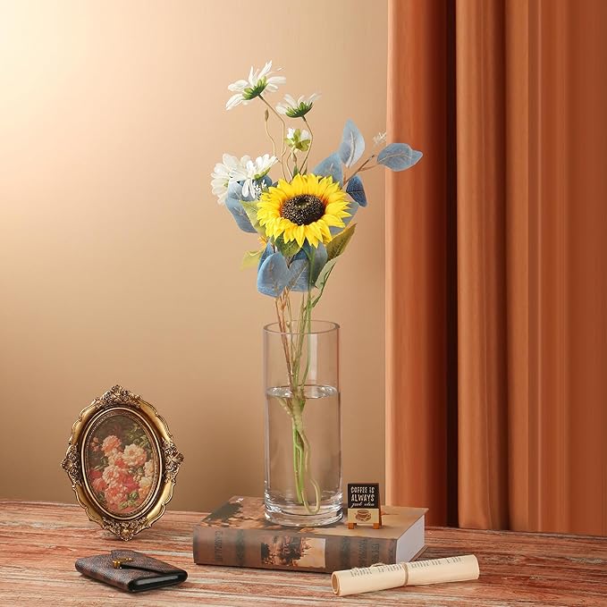 4" Wide 10" High Large Hand Blown Sturdy Clear Cylinder Glass Vase, Centerpiece Flower Vase for Rose, Tulip, Boquets, Hurricane Candle Holder (2, 4"x10")