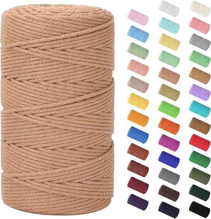 Macrame Cord 3mm x 220Yards (656Feet), Natural Cotton Macrame Rope - 4 Strands Twisted Macrame Cotton Cord for Wall Hanging, Plant Hangers, Crafts, Gift Wrapping and Wedding Decorations, Brick Red
